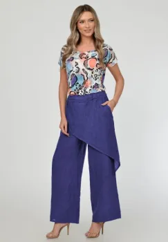Pantaloni lejeri din in cu croi petrecut, albastri imagine