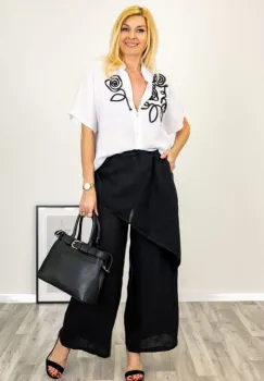 Pantaloni lejeri din in cu croi petrecut, negri imagine