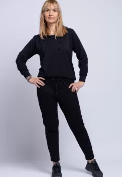 Pantaloni negri casual sport din bumbac cu buzunare laterale imagine