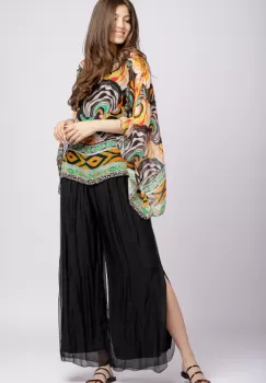 Pantaloni negri din matase naturala cu crapaturi laterale imagine