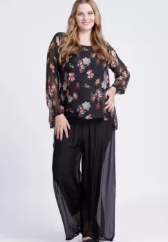 Pantaloni negri, drepti, cu dublura, din matase naturala imagine