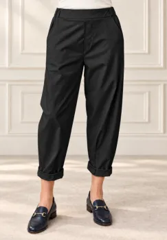 Pantaloni negri lejeri cu pense ,   croi relaxat, talie confortabila imagine