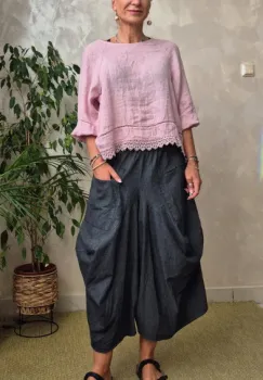 Pantaloni oversize gri denim cu croiala ampla si buzunare imagine