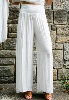 Pantaloni palazzo dama eleganti, largi, din matase si vascoza cu dublura, albi imagine