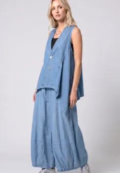 Pantaloni palazzo din denim subtire cu croi amplu,albastru deschis imagine
