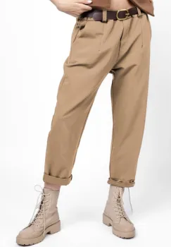 Pantaloni pana, casual, cu o curea fancy, camel imagine