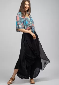 Pantaloni petrecuti din matase naturala negri, tip salvari imagine