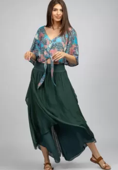 Pantaloni petrecuti din matase naturala verzi, tip salvari imagine