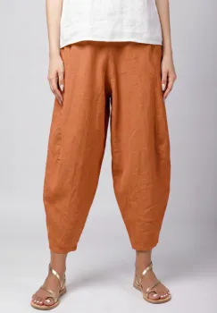 Pantaloni salvari din in cu croi lejer si volumetric, caramizii imagine