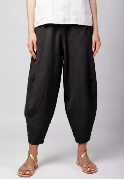 Pantaloni salvari din in cu croi lejer si volumetric, negri imagine
