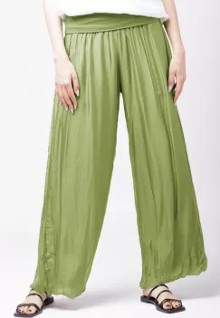 Pantaloni verde oliv din matase naturala, tip salvari imagine