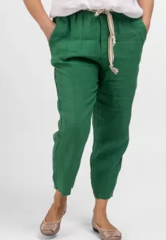 Pantaloni verzi, pana, cu snur alb, din in imagine