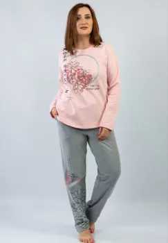 Pijama groasa batal din bumbac doua piese cu imprimeu floral imagine