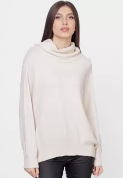 Pulover cu guler inalt elegant, din vascoza si lana, ivoriu imagine