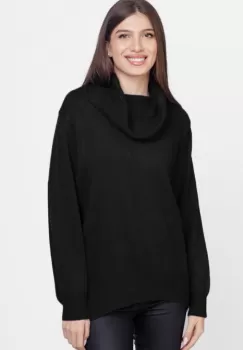 Pulover cu guler inalt elegant, din vascoza si lana, negru imagine