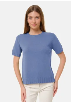 Pulover cu maneca scurta, la baza gatului, bleu imagine