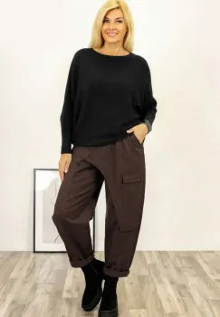 Pulover cu maneci fluture si perlute fine pe spate din vascoza, negru imagine