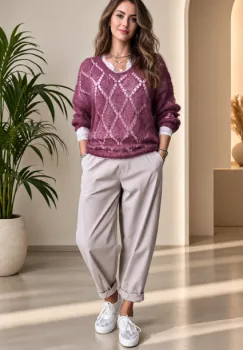 Pulover dantelat cu mohair, cu model foarte fin  ,   pulover casual chic bordo imagine