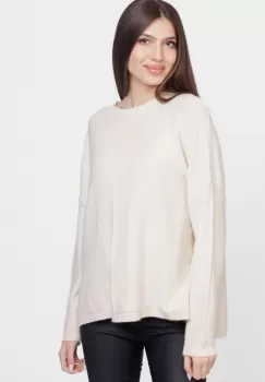 Pulover drept, la baza gatului, din vascoza si lana, alb ivory imagine