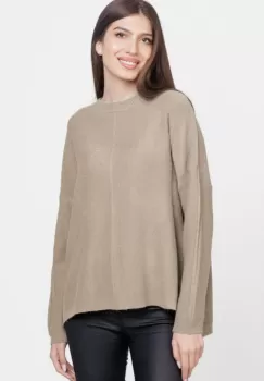 Pulover drept, la baza gatului, din vascoza si lana, bej imagine