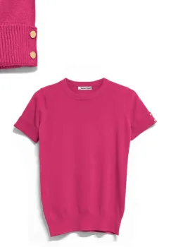 Pulover labaza gatului, cu maneca scurta si nasturei metalici, fucsia imagine