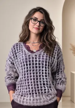 Pulover plasa cu mohair, cu model foarte fin  ,   un pulover accesoriu chic bej imagine