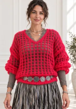 Pulover plasa cu mohair, cu model foarte fin  ,   un pulover accesoriu chic rosu carmin imagine