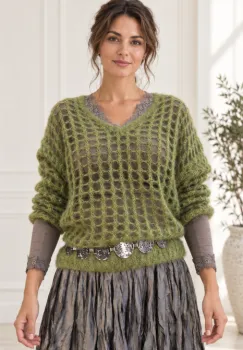 Pulover plasa cu mohair, cu model foarte fin  ,   un pulover accesoriu chic verde oliv imagine
