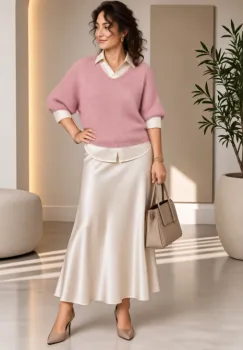 Pulover pufos cu alpaca, oversize cu maneca fluture, roz prafuit imagine
