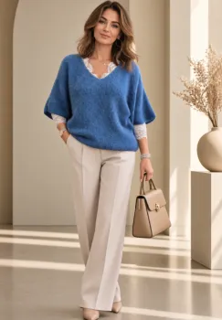 Pulover pufos cu alpaca, oversize cu maneca fluture, turcoaz pastel imagine
