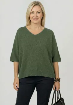 Pulover pufos cu alpaca, oversize cu maneca fluture, verde pastelat imagine