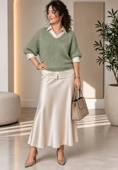 Pulover pufos cu alpaca, oversize cu maneca fluture, verde salvie imagine