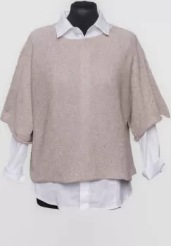 Pulover subtire si versatil cu maneca cazuta din bumbac, bej inchis imagine