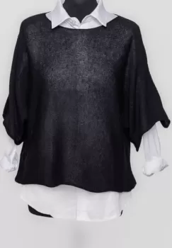 Pulover subtire si versatil cu maneca cazuta din bumbac, negru imagine