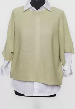 Pulover subtire si versatil cu maneca cazuta din bumbac, verde ou de rata imagine