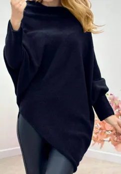 Pulover superversatil cu maneca fluture si colt din vascoza, bleumarin imagine