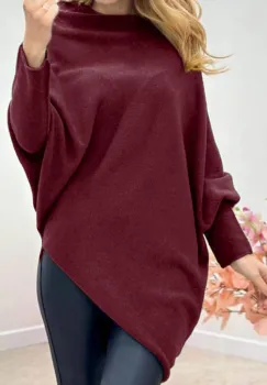 Pulover superversatil cu maneca fluture si colt din vascoza, bordo imagine
