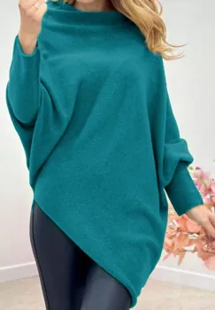 Pulover superversatil cu maneca fluture si colt din vascoza, turcoaz imagine