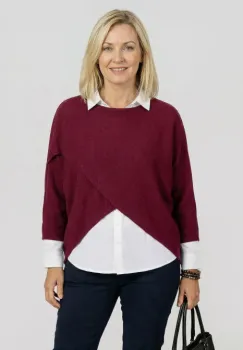 Pulover tip poncho petrecut asimetric, bordo imagine