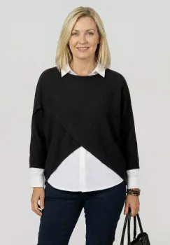 Pulover tip poncho petrecut asimetric, negru imagine