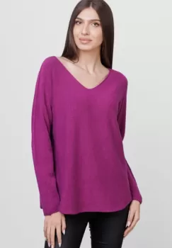 Pulover versatil cu decolteu V, din vascoza, magenta imagine