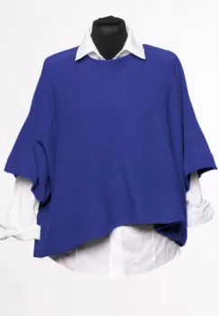 Pulover versatil cu maneca fluture din vascoza, albastru imagine