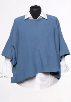 Pulover versatil cu maneca fluture din vascoza, albastru jeans imagine