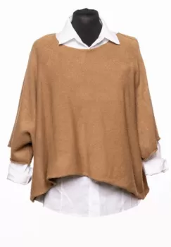Pulover versatil cu maneca fluture din vascoza, camel imagine