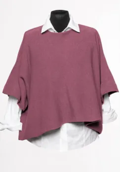 Pulover versatil cu maneca fluture din vascoza, roz inchis imagine