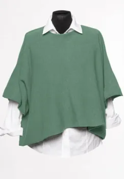 Pulover versatil cu maneca fluture din vascoza, verde prafuit imagine