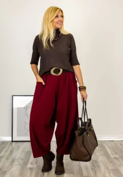 Pulover versatil cu maneci scurte ribbed si guler inalt, din vascoza, maro imagine