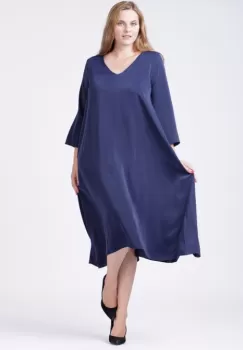 Rochie A-line bleumarin cu maneca lunga imagine