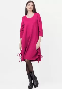 Rochie A line , din tricot, cu sireturi laterale, fucsia imagine