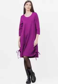 Rochie A line , din tricot, cu sireturi laterale, magenta imagine